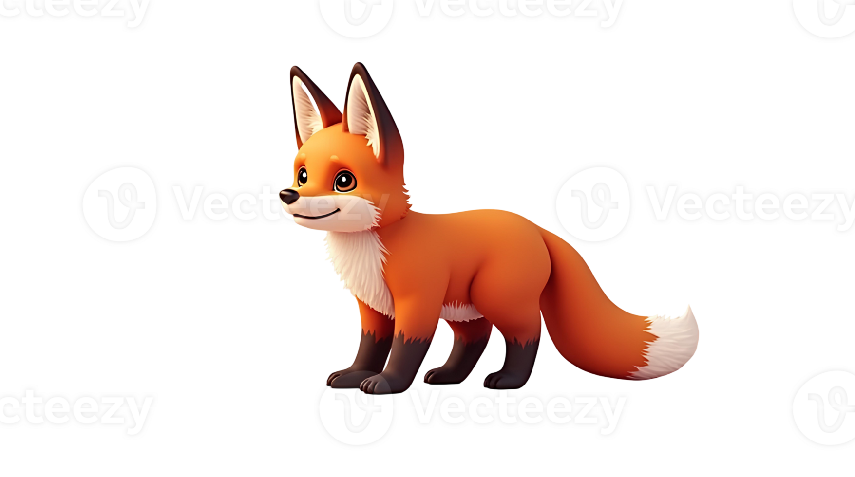 Adorable Red Fox Cub Side View - Fluffy Cartoon Animal on Transparent Background png