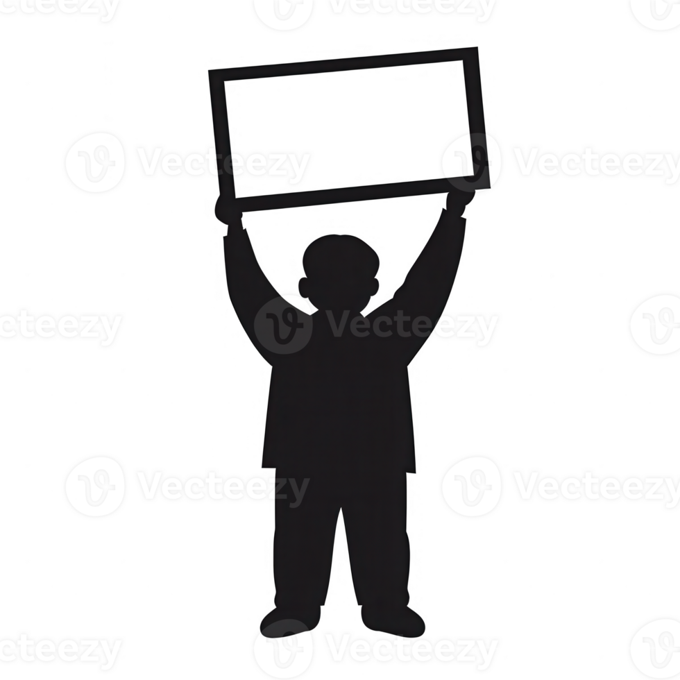 Silhouette of a child holding a blank signboard, perfect for various creative uses in advertising and education. png