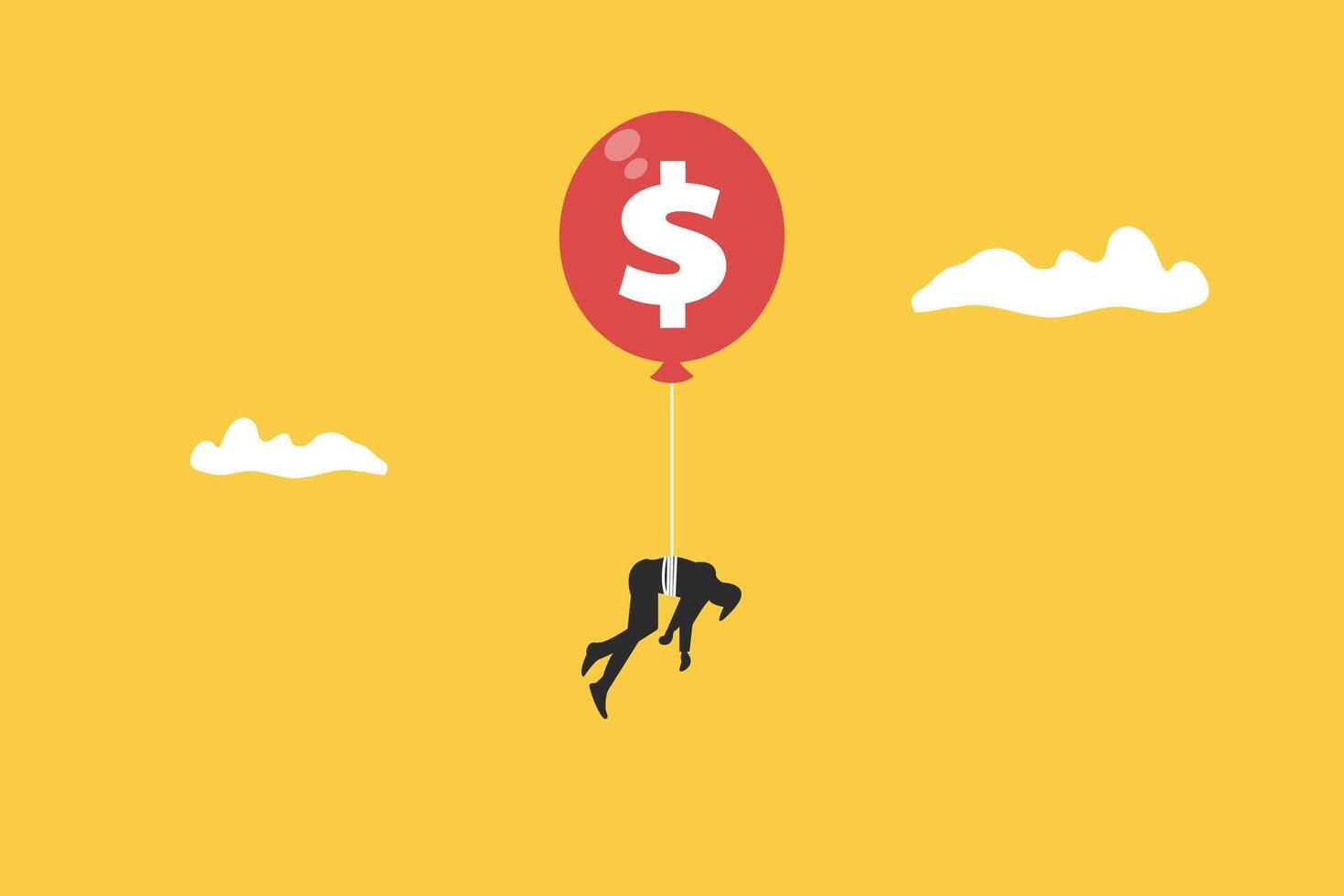 Balloon lifting Businessman up with dollar sign and floating in the air vector