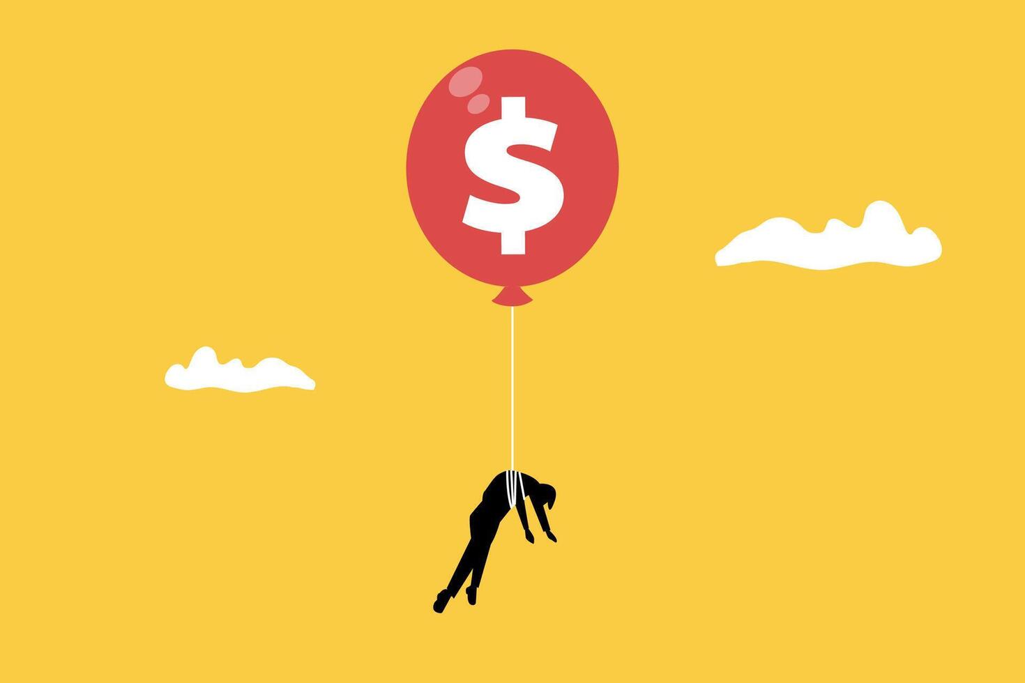 Balloon lifting Businessman up with dollar sign and floating in the air. concept of rising prices, economy, and inflation vector