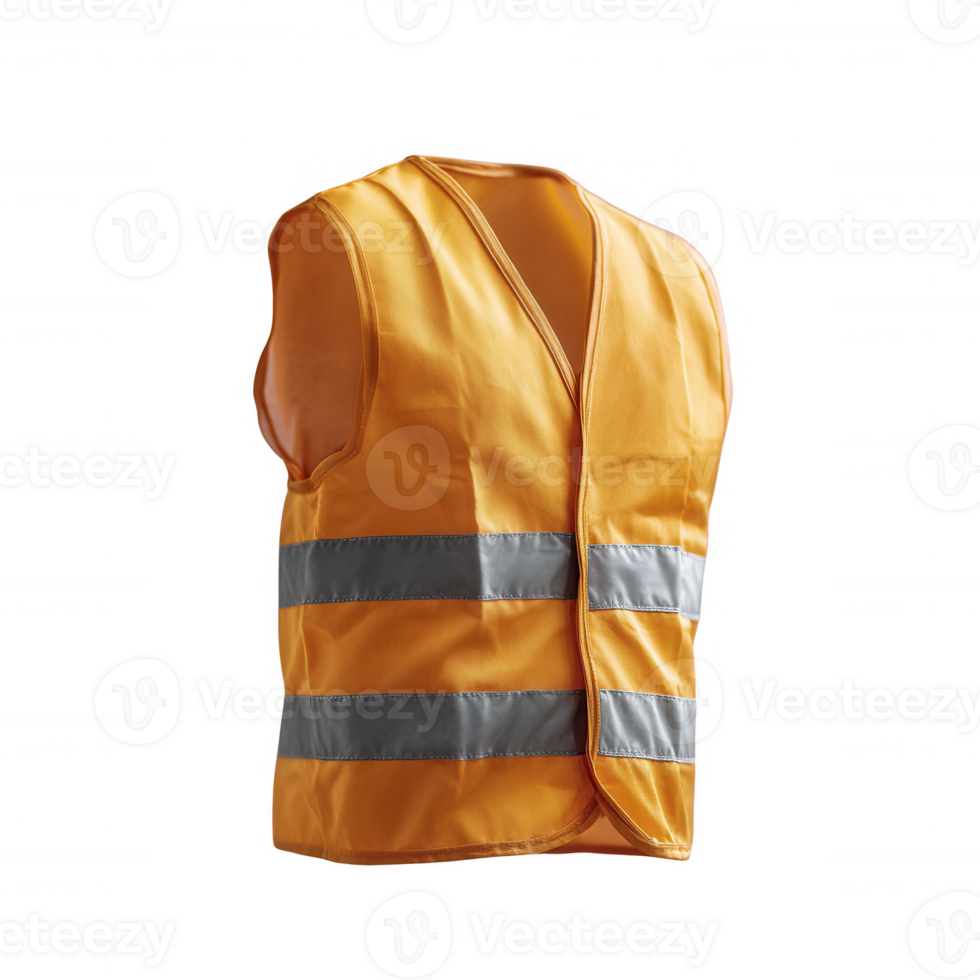 High-visibility orange safety vest with reflective stripes, designed for workers in construction and transportation, ideal for ensuring safety in various environments. png