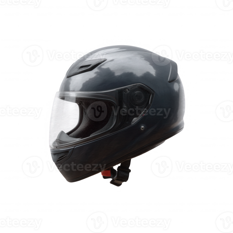 Modern black motorcycle helmet with visor, showcasing sleek design and safety features. Perfect for riders seeking protection while enjoying the thrill of the road. png