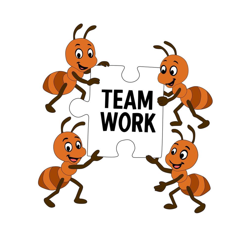 illustration of ant characters working together cute cartoon. team work concept vector