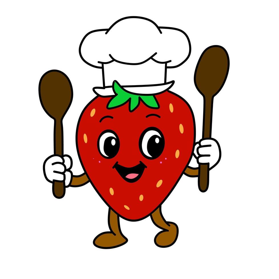 illustration of funny cartoon strawberry chef character vector