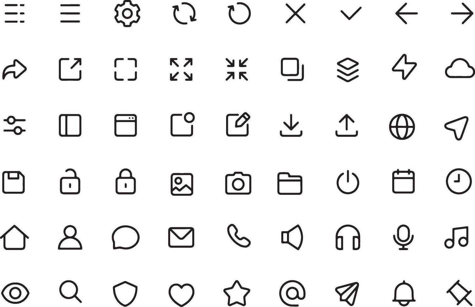 Thin line icon set for graphical user interface ui of mobile app web application software button. Pixel perfect icons, editable stroke. vector