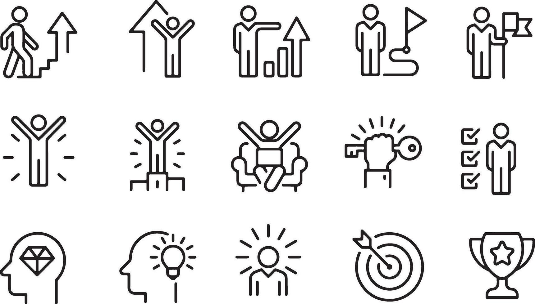 Thin line icon set of personel growth success achievement goals motivation leadership development progress strategy vision. Pixel perfect icons, editable stroke. vector