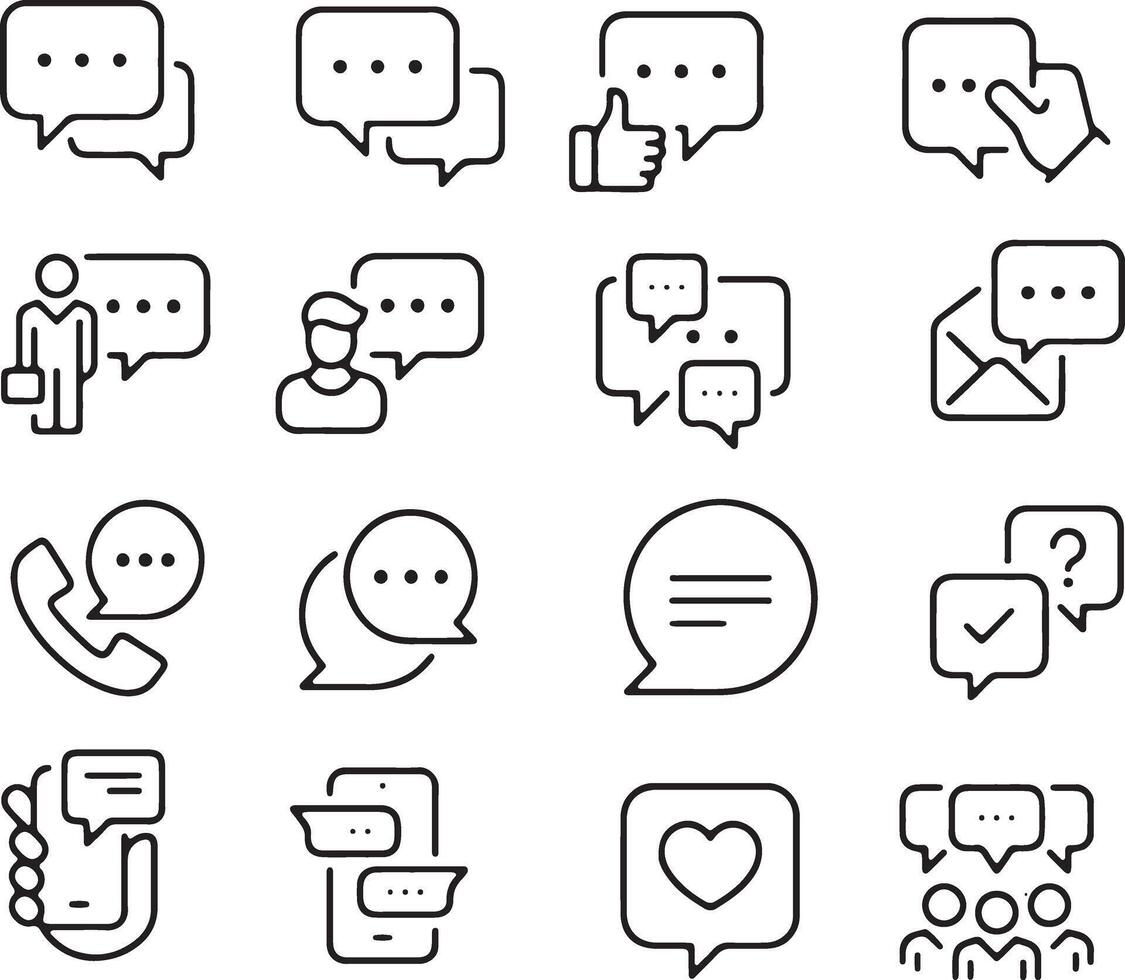 Thin line icon set chat speech bubbles. Concept of communication conversation messaging dialogue online chat texting commenting. Pixel perfect icons, editable stroke. vector