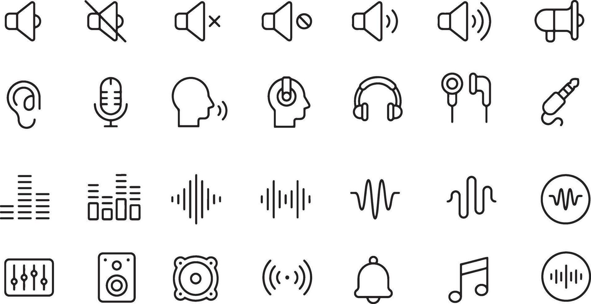 Thin line icon set of audio sound volume music level. Symbol collection. Pixel perfect icons, editable stroke. vector