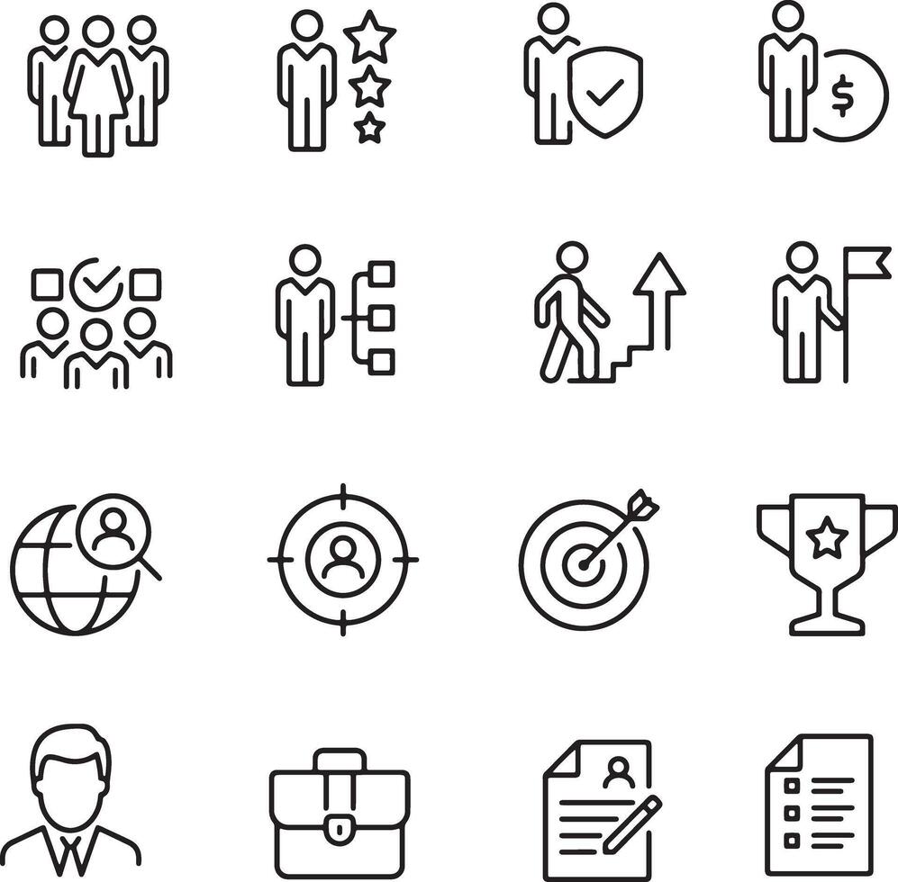 Thin line icon set of human resources hr career hiring employees employment. Symbol collection. Pixel perfect icons, editable stroke. vector