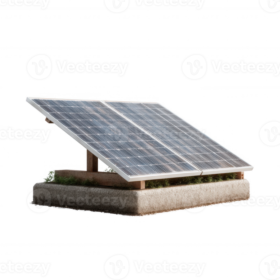 Solar panel energy system on a base, designed to harness renewable energy and promote sustainability. Ideal for eco-friendly designs and green technology concepts. png