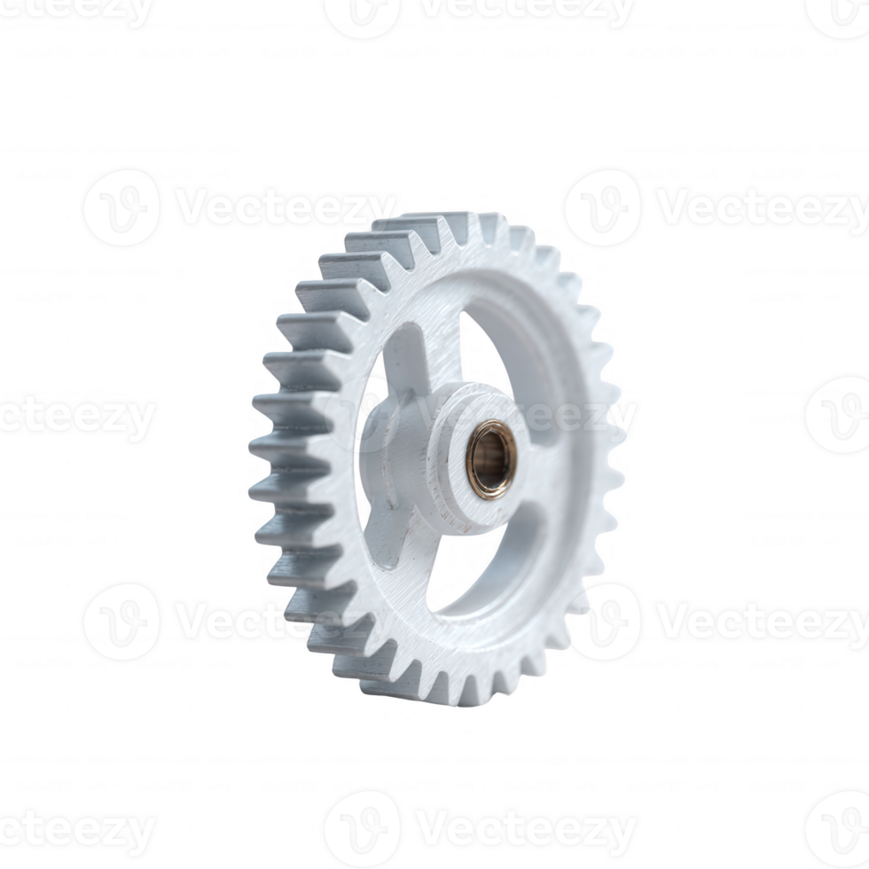 White gear component with sharp teeth against a transparent background, ideal for mechanical and industrial themes, symbolizing precision and engineering. png