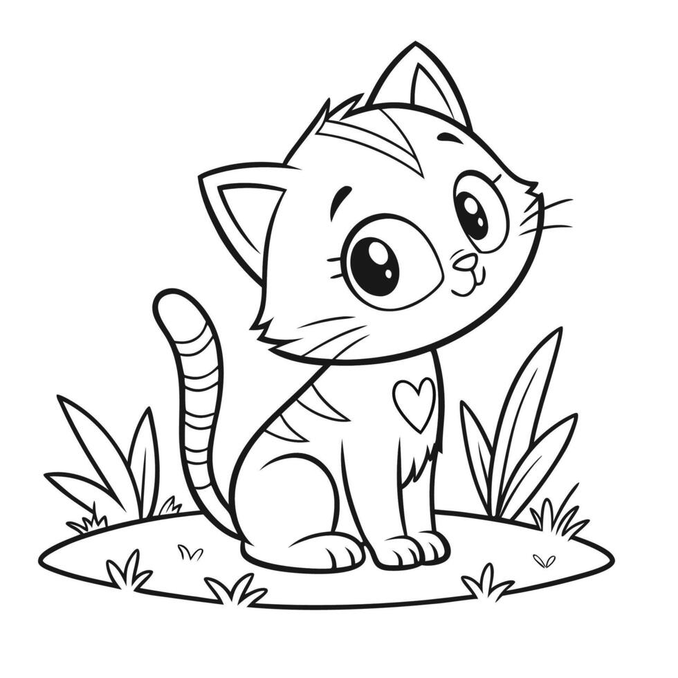 A sweet little cat sitting in a field vector