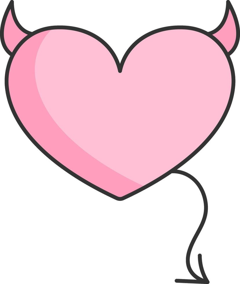 heart icon with horns and tail of an imp, simple linear pink icons, isolated on a white background, doodle and sketch style, hand drawing vector