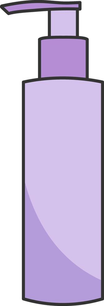 cosmetics bottle with dispenser, simple linear black and violet purple icons, isolated on a white background, doodle and sketch style, hand drawing vector
