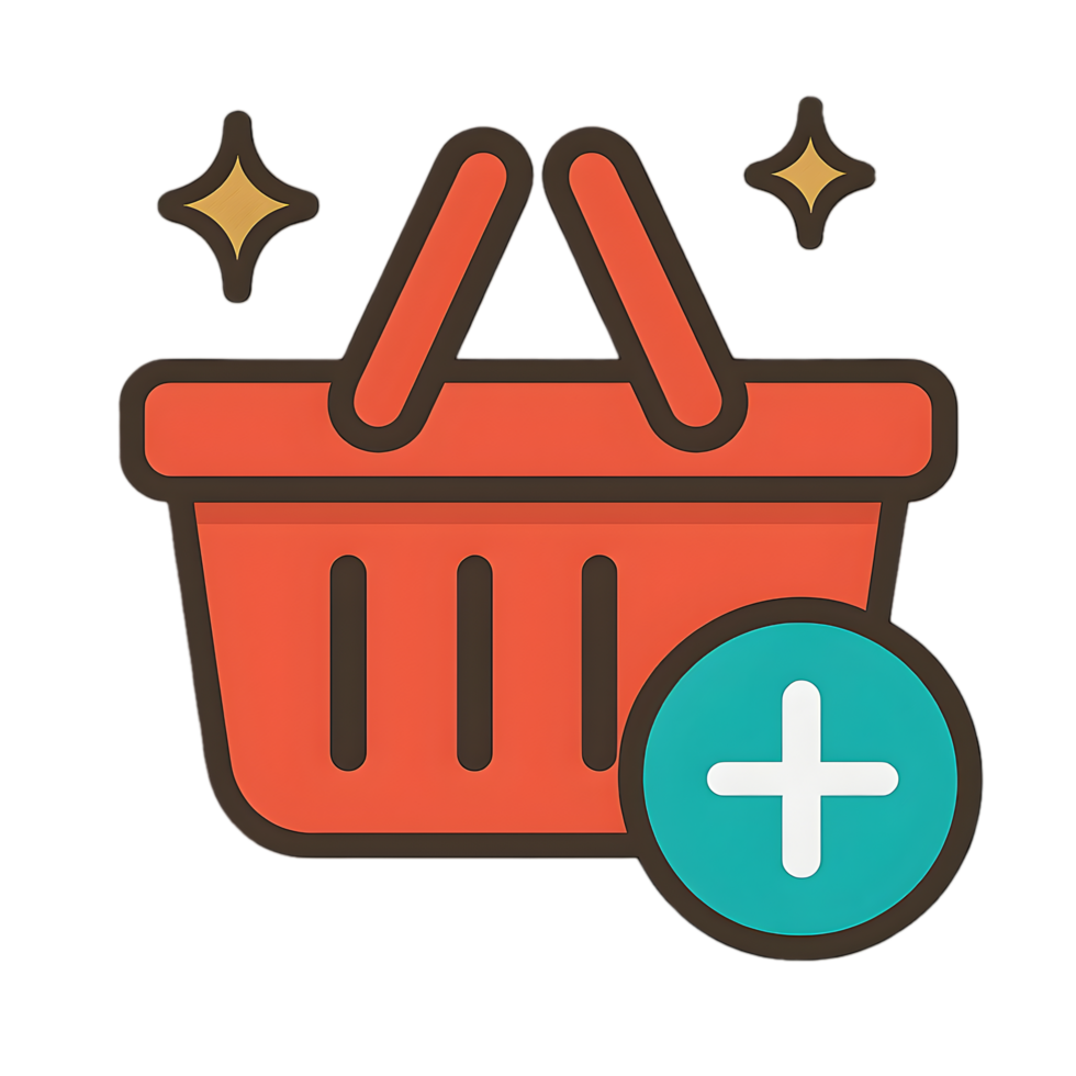Shopping basket with sparkles illustration e-commerce design digital art modern style close-up view playful concept png