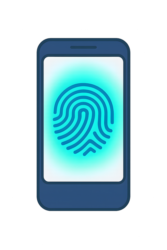 Fingerprint authentication on smartphone digital security technology modern environment close-up view privacy concept png