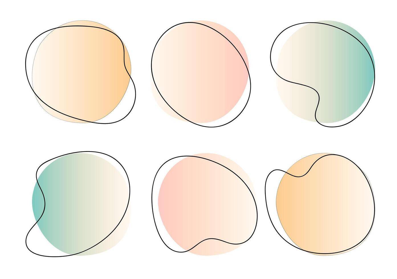 Color liquid blob shapes, pastel gradient organic random forms with lines, abstract fluid silhouette, simple smooth ink stain. Highlight for branding, social media, packaging vector