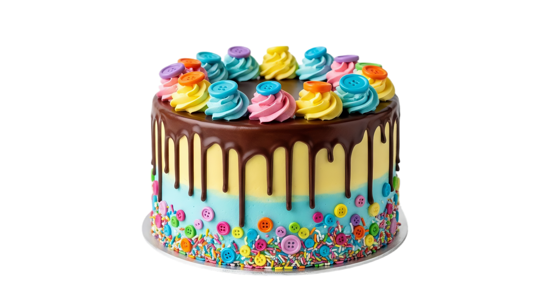 A colorful cake with colorful icing on top png