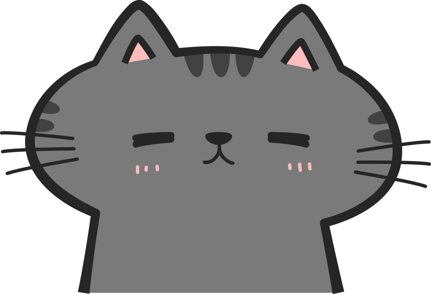 Cute sleepy gray tabby cat face cartoon doodle illustration for nursery or kid shower png