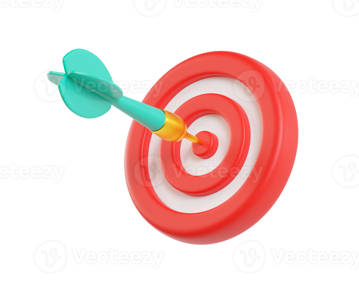 Darts icon. The dart hits the target in the center. Target icon for website design, app, and ui. 3d rendering png