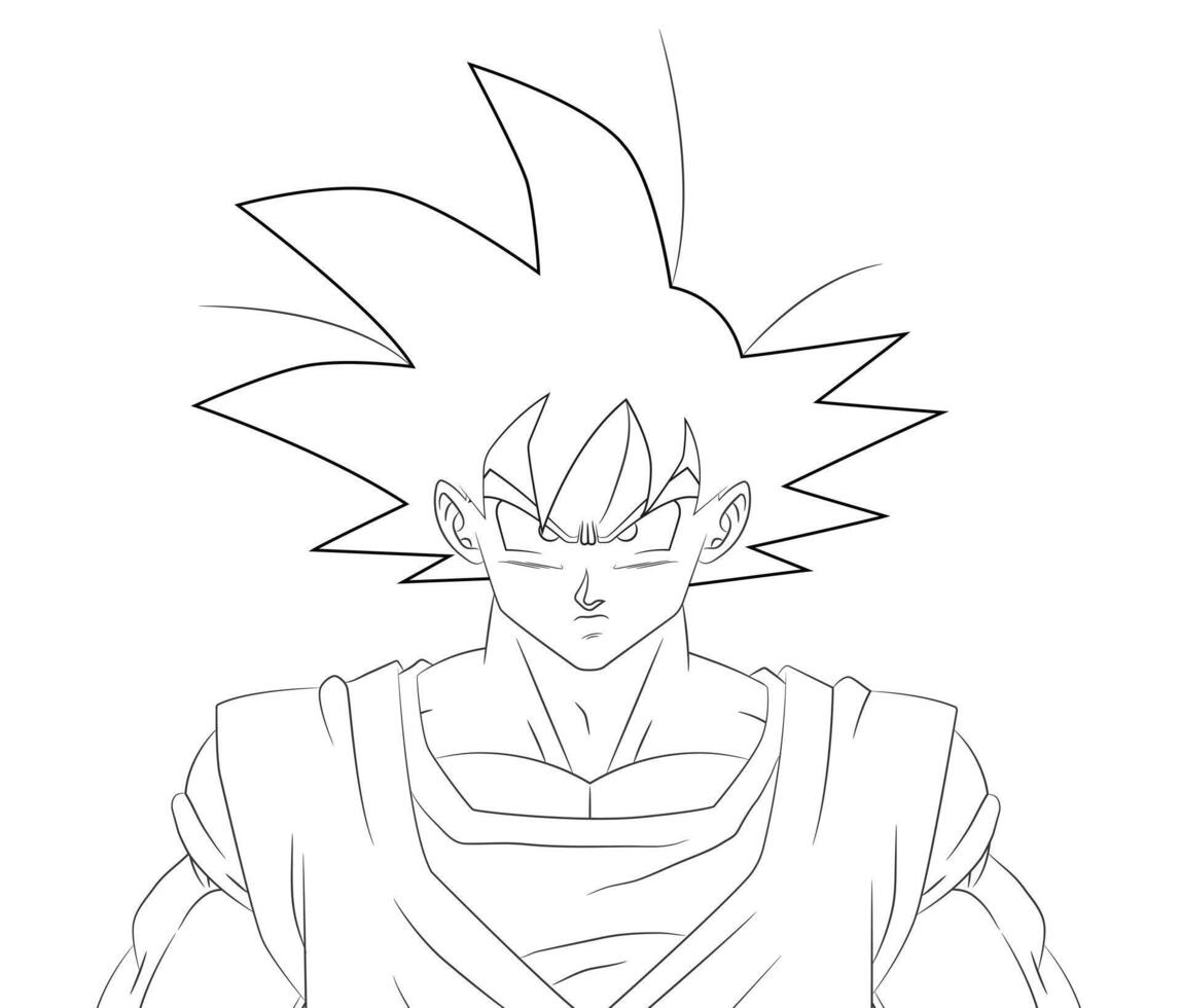 Goku fierce face traced sketch ready to paint vector