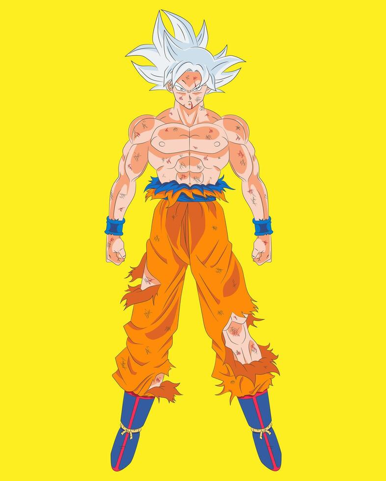 Detailed Illustration of goku in ultra instinct Anime Style in 2D Full Color vector