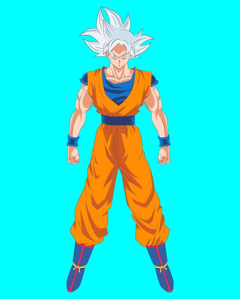 Powerful illustration of Goku in Ultra Instinct vector