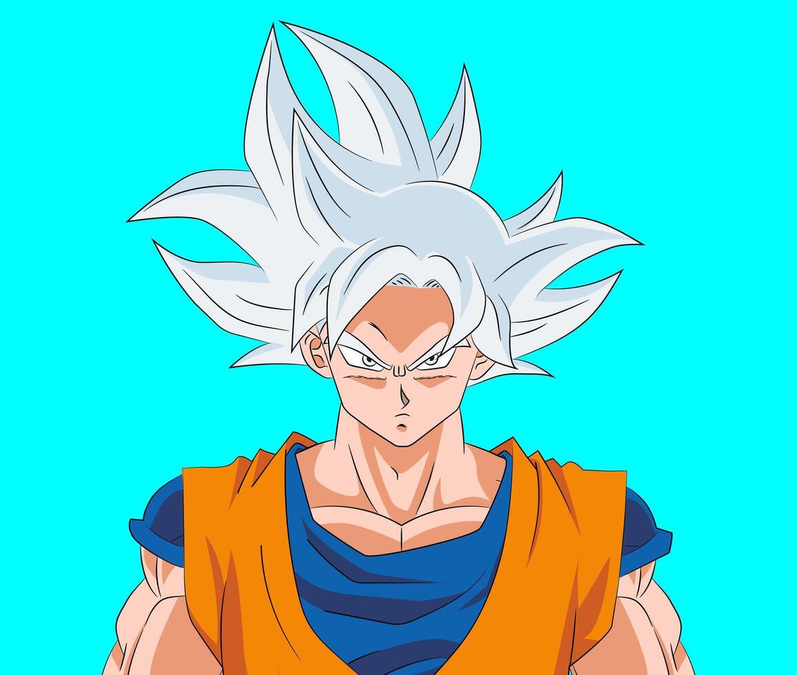 Illustration of Goku in Ultra Instinct serious vector