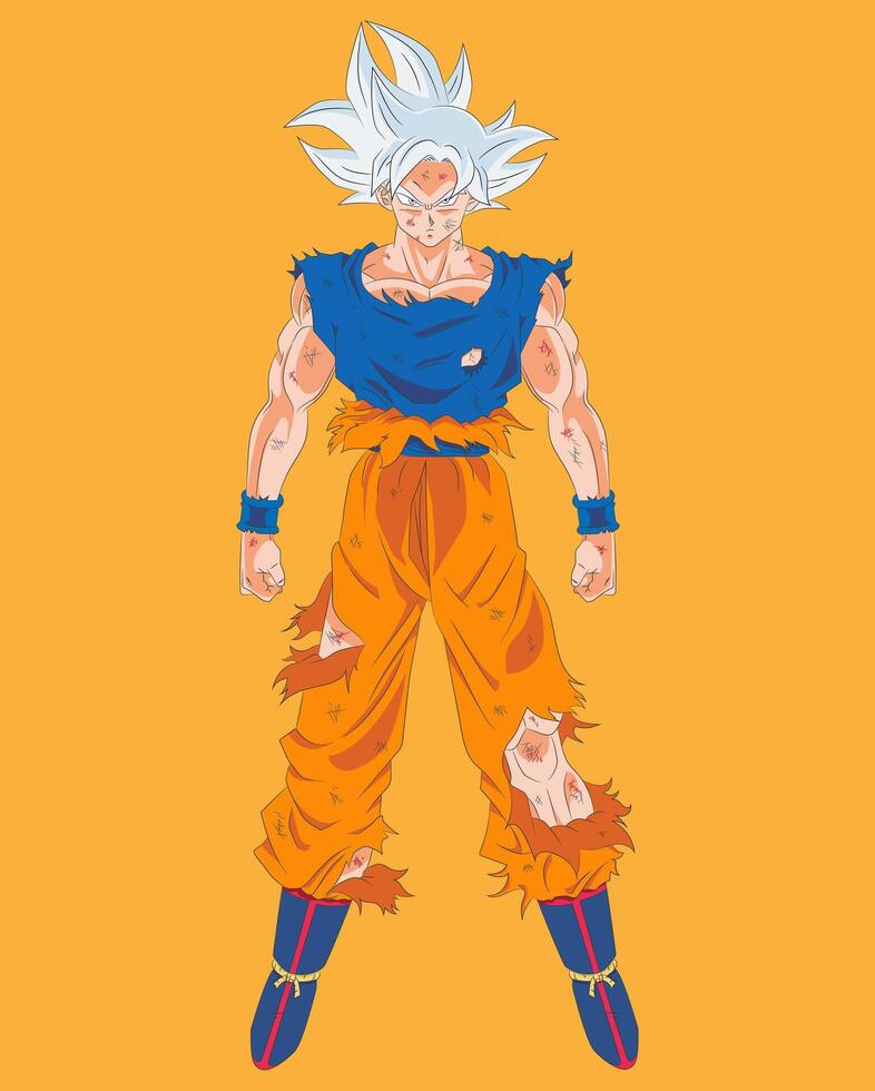 Goku Ultra Instinct in battle Illustration with damaged outfit vector