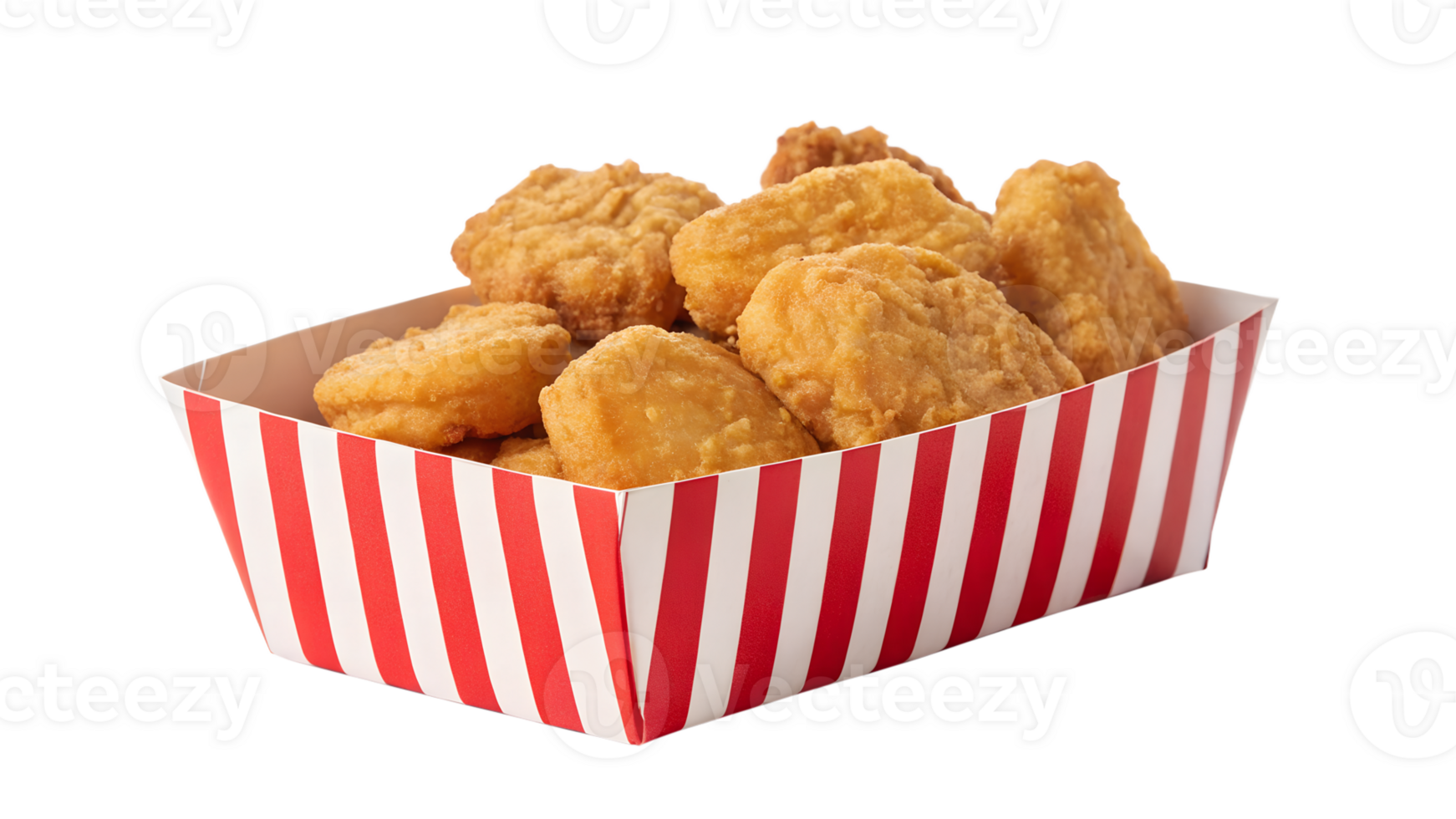 Delicious Crispy Chicken Nuggets in a Red and White Striped Carton Ready to Eat png