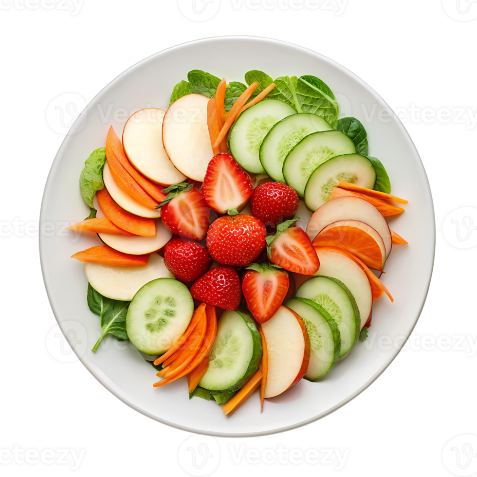 A vibrant and healthy fruit and vegetable platter arranged in a circular pattern png