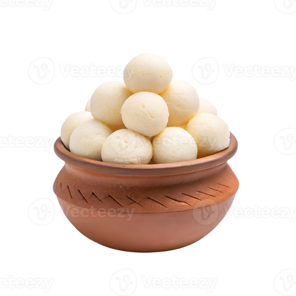 Delicious Rosogolla Sweets in a Terracotta Bowl A Traditional Bengali Dessert png