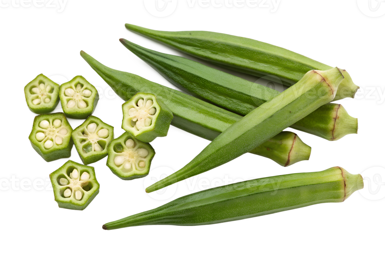 Fresh Green Okra Pods and Slices Ready for Cooking A Delicious and Healthy Vegetable png
