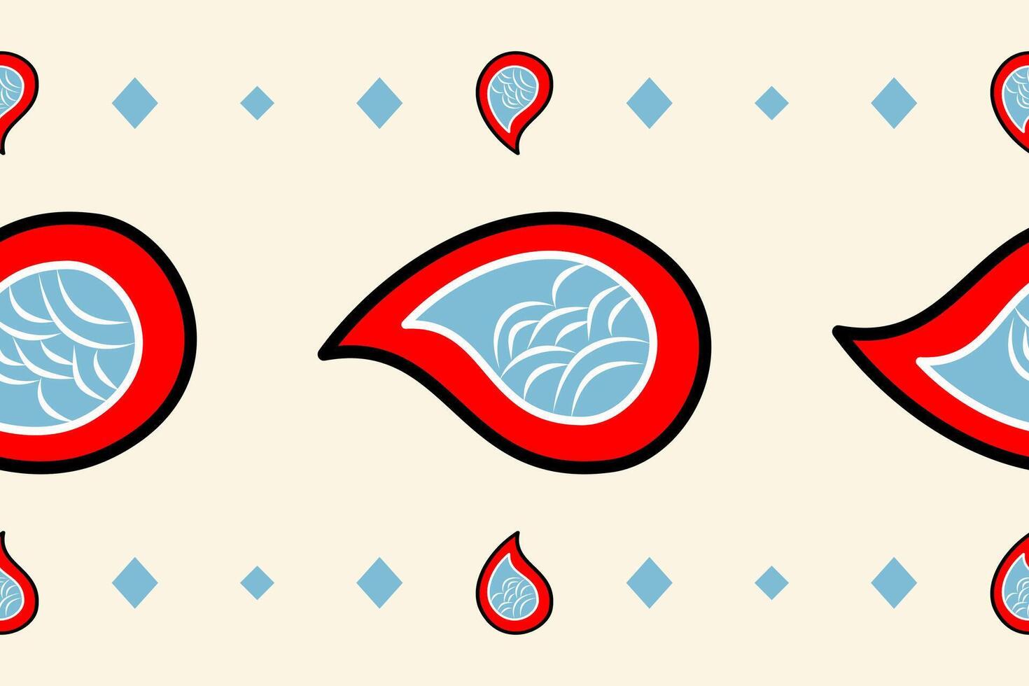 Abstract Animal's Scale Japanese Style or Something Individual Imaginary with Red Cyan Blue White Black On Light Beige Background. Modern Ornate Scroll Pattern for All Decoration Clothes Collar Scarf vector