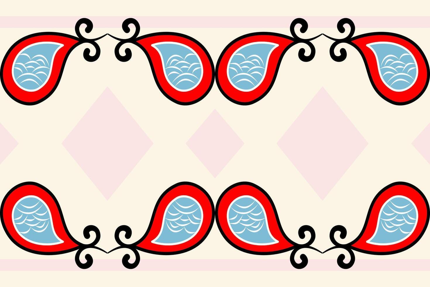 Abstract Drawing Dew Drops Modern Pattern with Scroll Ornament Like a Wave Paisley in the Ocean. Red Cyan White Black on Cream Background for All Decoration as Wallpaper Border Frame Embroidery Collar vector