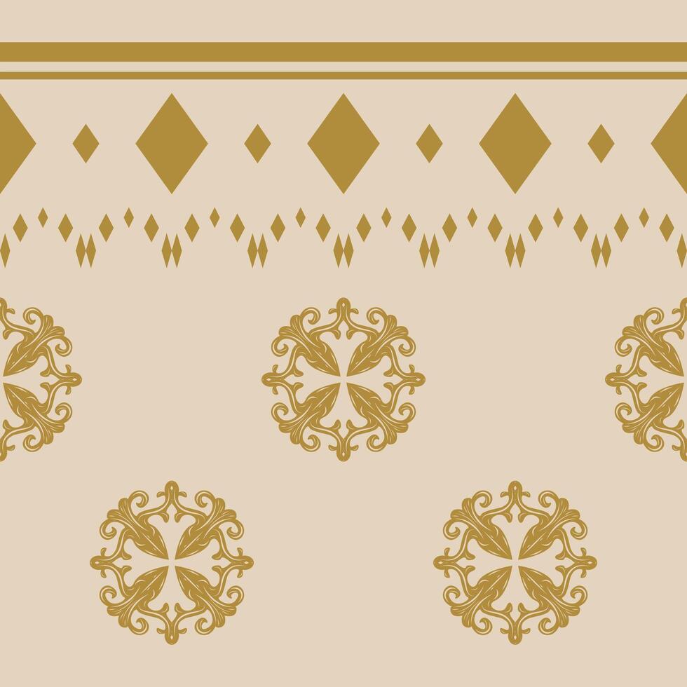 Classy Motif Traditional Striped Pattern Scroll Ornament Geometric Design Pattern on Beige Background in Luxury Style. Delicate Border Rim Round Blooming Detailed Of Baroque for Decoration Neck Batik vector