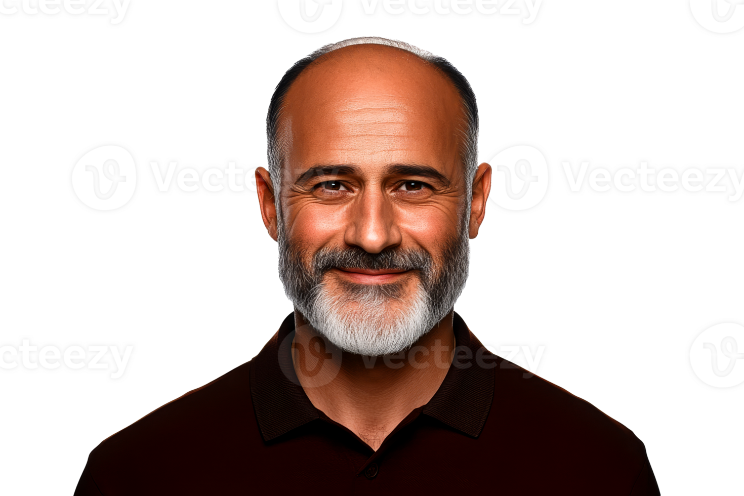 Smiling man portrait, gray beard, bald head, cutout transparent png