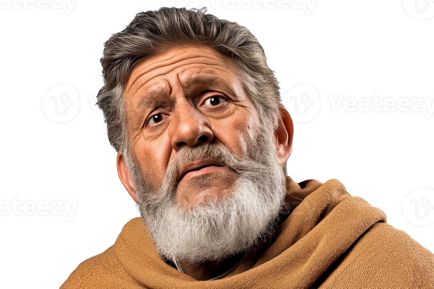 Older Hispanic man portrait, worried expression, senior person, cut out transparent png