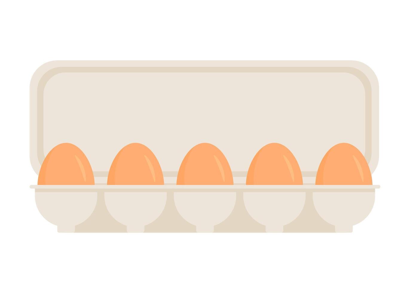 Chicken eggs in pack. Fresh brown eggs in paper box, container. Whole egg in eggshell. illustration vector