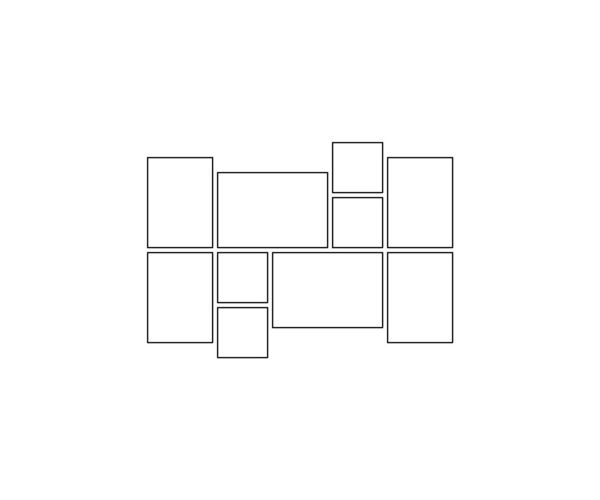 Frame collage from square and rectangle shape for photo, image template line set. Mood board layout, background. Gallery grid, mosaic puzzle border illustration vector