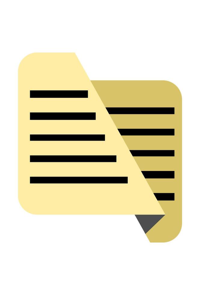 Stylized file symbol, light brown folded page. Abstract paper graphic, yellow, black text lines vector
