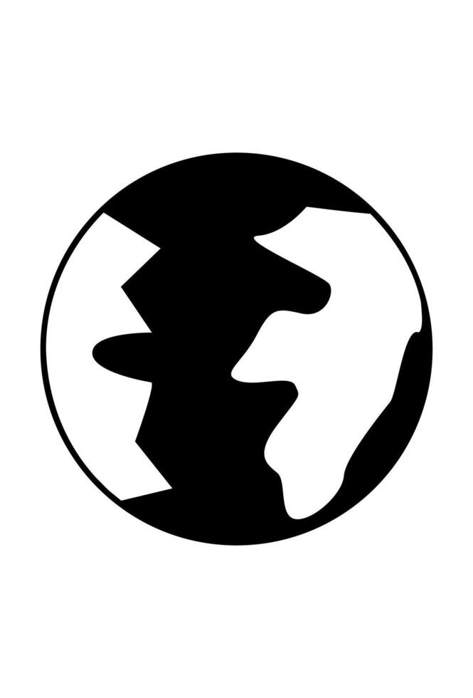 Black and white monochrome globe, stark contrast, simple, iconic vector
