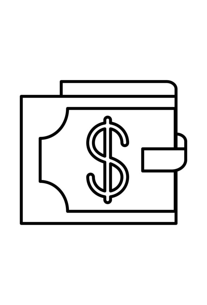 Wallet with dollar bill icon. Money purse line art graphic. Cash and wallet symbol vector