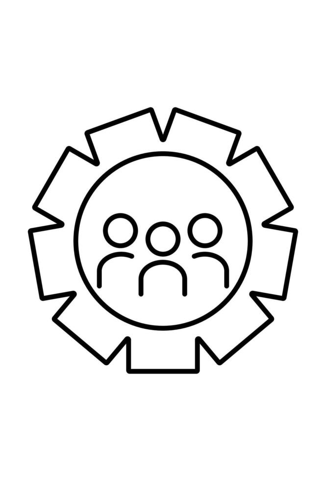 Teamwork icon three people within a gear, symbolizing collaboration vector