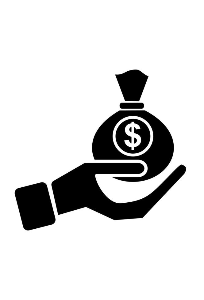 Hand offering money bag icon. Giving or receiving financial aid vector
