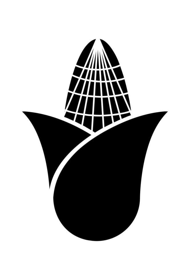 Stylized black corn on the cob icon. Simple graphic of an ear of corn. Minimalist corn design, agricultural symbol. vector
