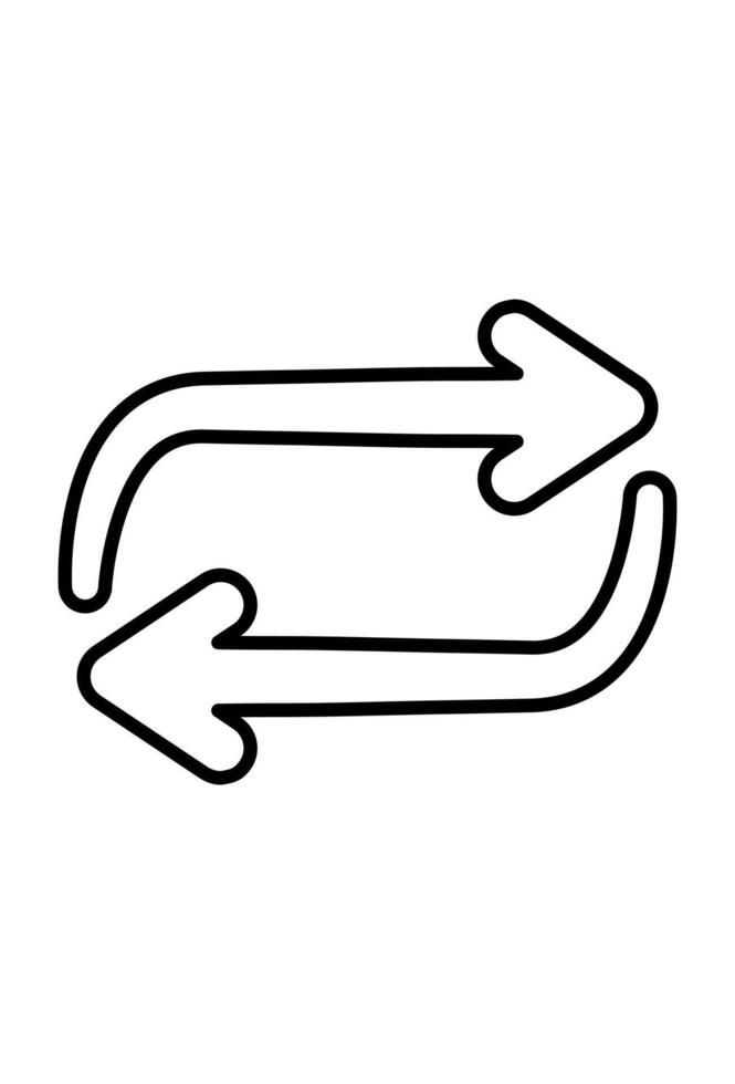 Icon of two opposing arrows, indicating refresh or exchange. Circular arrows symbol. signifies repetition, shuffle, or transfer vector