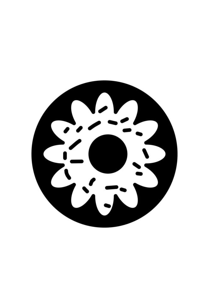 Black donut-like flower icon with white sprinkles vector