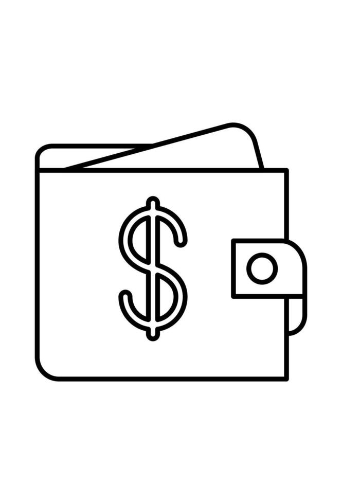 Wallet with dollar sign outline. Line art cash icon vector