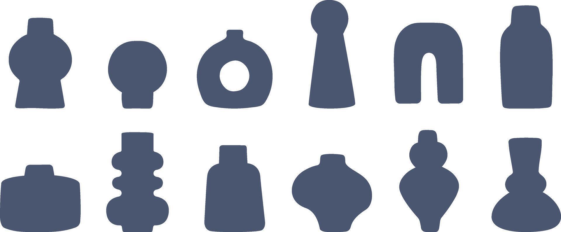 Vase silhouettes set. Modern art deco ceramic or stoneware decorative container shapes, icon set vector